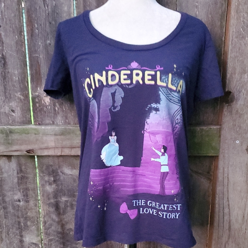 Disney Cinderella Navy Blue Purple Graphic Short Sleeve T-Shirt 00 L/XL